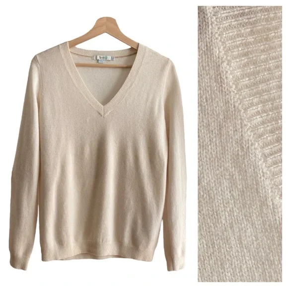 Boden Cream Cashmere V-neck Sweater - Picture 1 of 14